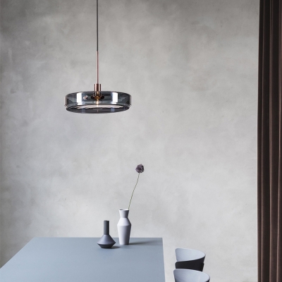 Blue Glass Drum Hanging Lamp Minimalist 1 Light Ceiling Pendant Light for Bedroom