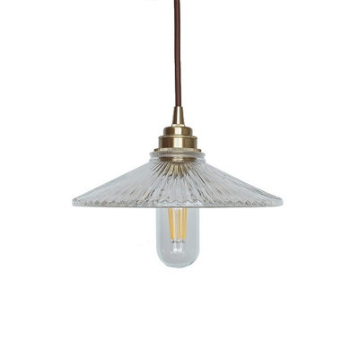 Brass Finish Cone Hanging Pendant Light Industrial Single-Bulb Ceiling Pendant with Ribbed Glass Shade