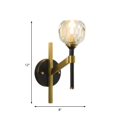 Brass Wall Sconce Light Modern Metal 1 Head Wall Lamp Sconce with Crystal Shade for Foyer
