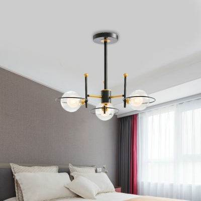 Contemporary Spherical Hanging Ceiling Light Clear Glass Bedroom Chandelier in Gold