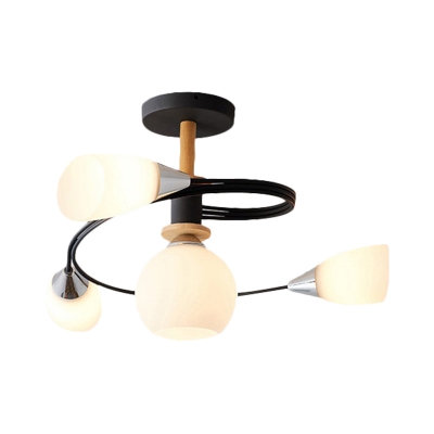 Curve Bedroom Semi Flush Ceiling Light Metal 4/6 Light Modern Flush mount Light in Multicoloured