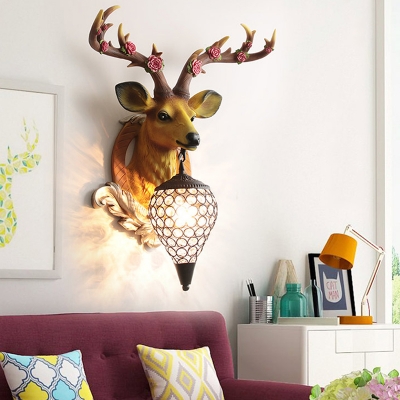 Deer Wall Lighting Country Style Resin 1 Light Sconce Light with Crystal Lampshade