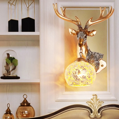 Global Crackled Glass Wall Lighting with Golden Deer Loft Rustic 1 Light Sconce Light