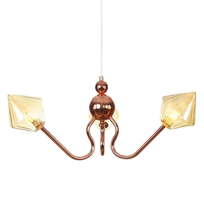 Hallway Kitchen Hanging Lamp Metal and Glass 3 Lights Rose Gold Chandelier with Amber/Clear Shade