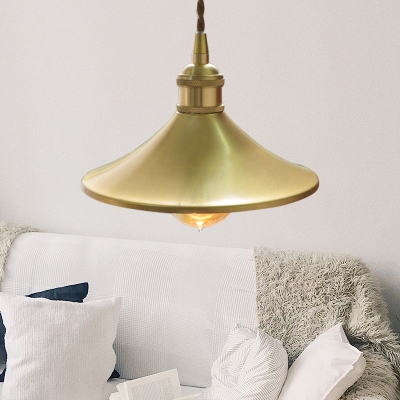 Industrial Loft Cone Pendant Light Fixture Metal 1-Light Hanging Bar Lamp in Brass