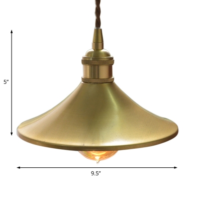 Industrial Loft Cone Pendant Light Fixture Metal 1-Light Hanging Bar Lamp in Brass