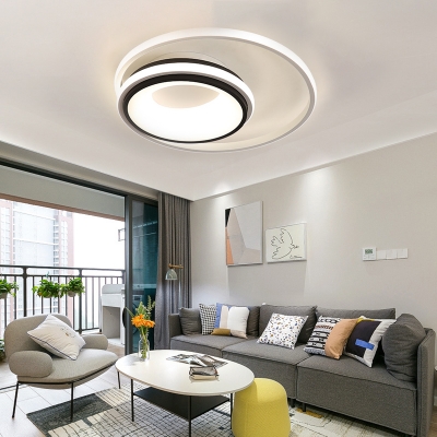 LED Double Ring Flushmount Light Minimalist Metal Black and White Ceiling Flush Light