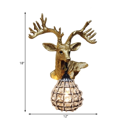 Loft Style Deer Wall Mount Lamp with Gourd Shade Resin Single Light Sconce Lamp