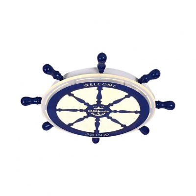 Navy Blue Rudder Flush Lighting Nautical Acrylic Integrated Led Flushmount for Boys