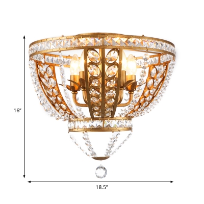 Novelty Bowl Ceiling Fixture Modern 5 Heads Crystal Beaded Candle Semi Flush Chandelier for Indoor