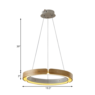 Round Led Pendant Light Nordic Simple Wood Suspension Light with Warm Lighting