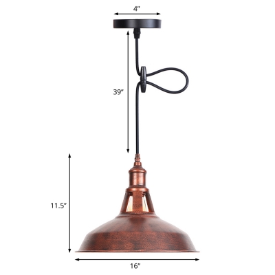 Rust Barn Pendant Light Single Light Metallic Hanging Lamp with Adjustable Cord for Shop