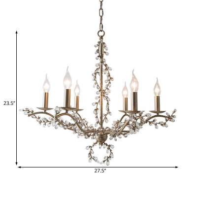 Rustic Candle Pendant Light with Crystal Accents Metallic Silver Leaf Chandelier Light