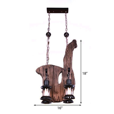 Rustic Goose Linear Chandelier Iron and Wood 4 Light Ceiling Light Fixture for Kitchen Dining