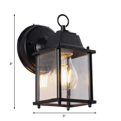 Square Sconce Wall Lighting Traditional Iron and Glass 1-Light Wall Mounted Lamps for Outdoor