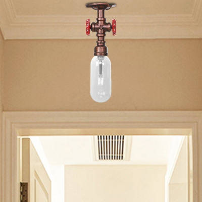 Vintage Pipe Semi Flush Light Iron 1 Bulb Semi Flush Ceiling Lights with Clear Glass Shade for Hall