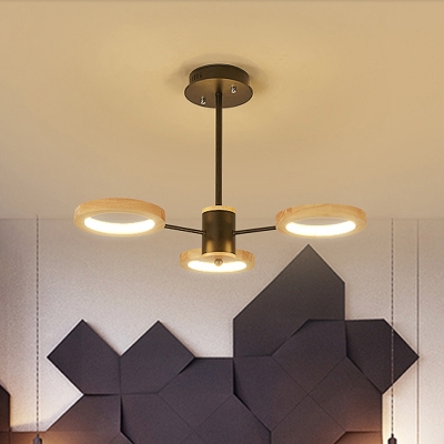Wooden Loop Chandelier Lighting Nordic Style Integrated Led Hanging Pendant Light in Black