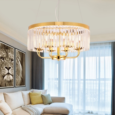 12 Light Drum Hanging Ceiling Lights Modern Crystal and Metal Pendant Lights for Living Room