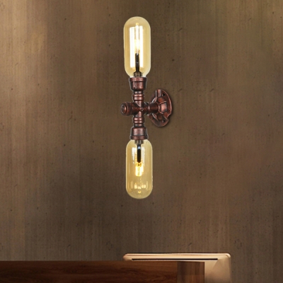 2 Light Wall Mounted Lamps Steampunk Iron and Amber Glass Sconce Wall Lights for Bedside