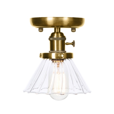 Antique Brass Semi Flush Mount Aged Metal 1 Head Semi-Flush with Glass Shade for Bedroom