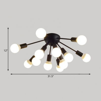 Bare Bulb Bedroom Ceiling Light Fixture Metal 8/12 Light Modern Flush Mount Light in Black/White