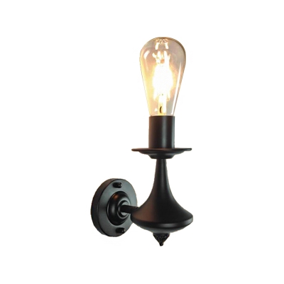Black 1/2 Light Wall Mounted Light Retro Iron Open Bulb Wall Sconce Lighting for Indoor