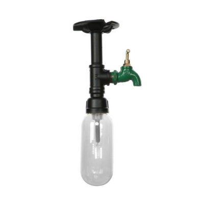 Black 1 Light Semi-Flush Mount Aged Steel Pipe Semi Mount Lighting with Clear Glass Shade for Coffee Shop