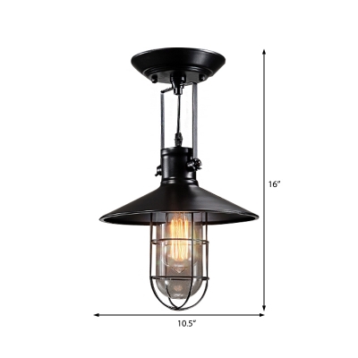 Black Cage Ceiling Light Coastal Iron and Glass 1 Light Ceiling Light Fixture for Coffee Shop