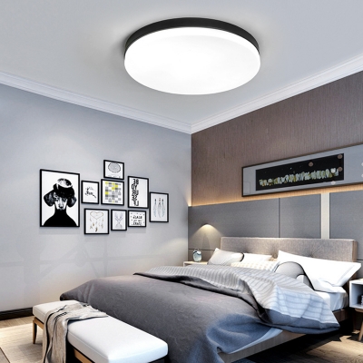 Black Drum Ceiling Light with Opal Acrylic Shade Integrated LED Nordic Flush Mount Lighting