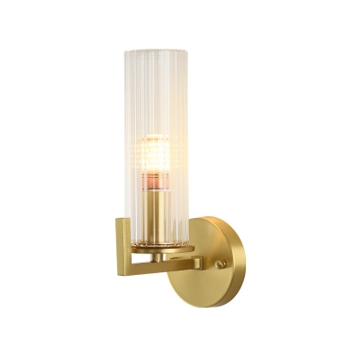 Brass Finish Wall Sconce Light Modern Metal and Blown Glass 1 Head Wall Lamp Sconce with Cylindrical Glass Shade for Foyer