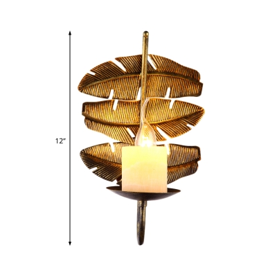 Candle Wall Sconce Lamp Retro Industrial Iron 1 Head Wall Sconce Light with Leaf Decoration