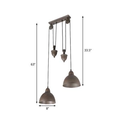 Cappuccino Pendant Ceiling Lights Modern Metal Pulley Hanging Lamps with Dome Shade for Coffee Shop