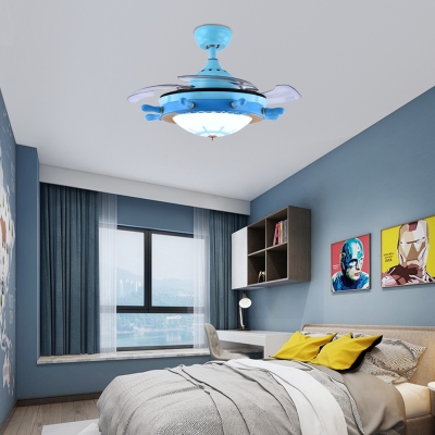 Coastal Ceiling Fan 1 Light LED Ceiling Light Fixtures with Retractable Invisible Blade for Bedroom