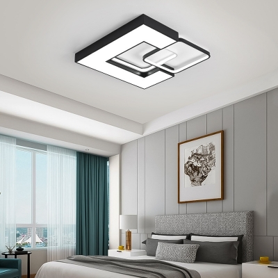 Combination Square/Round Indoor Flush Mount Fixture Metal Contemporary Ceiling Light in Black and White