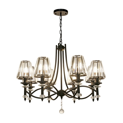 Cone Pendant Chandelier Mid-Century Modern Crystal and Iron Pendant Lights in Black for Bedroom