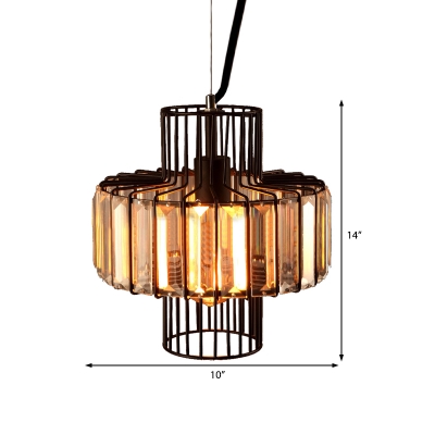 Crystal and Iron Pendant Light Fixtures Industrial Modern 1 Head Hanging Ceiling Light for Dining Room