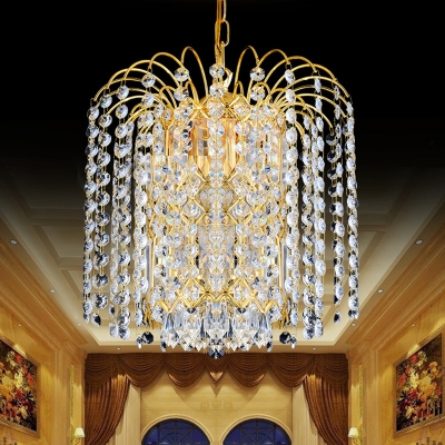 Crystal Beads Chain Pendant Light Fixtures Modern Metal Unique Hanging Lamps in Gold for Living Room