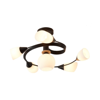 Curve Bedroom Semi Flush Ceiling Light Metal 4/6 Light Modern Flush mount Light in Multicoloured