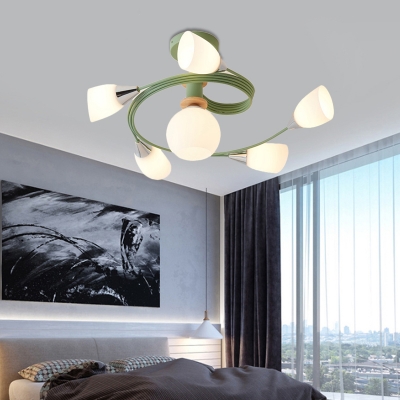 Curve Bedroom Semi Flush Ceiling Light Metal 4/6 Light Modern Flush mount Light in Multicoloured