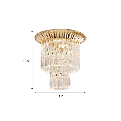 Gold/Chrome 2-Tier Ceiling Fixture Modern Crystal Metal Cylinder Ceiling Lights for Foyer