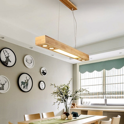 Nordic Style Linear Chandelier Light Led Wooden Pendant Lighting with Warm Lighting
