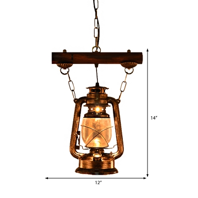 Olde Bronze Ceiling Pendant Lights Mediterranean Iron and Glass 1 Head Hanging Pendant Lights with Wood for Restaurant