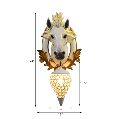 Resin Horse Wall Sconce Light with Crystal Lampshade 1 Light Rustic Wall Lighting