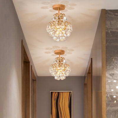 Rose Gold/Black 1 Head Ceiling Light Fixture Modern Crystal Ball Shaded Semi-Flush Mount for Hallway