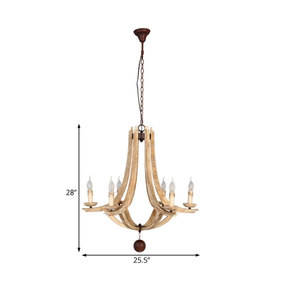 Rustic Empire Chandelier Lighting Wooden 6 Lights Pendant Light with Hanging Ball