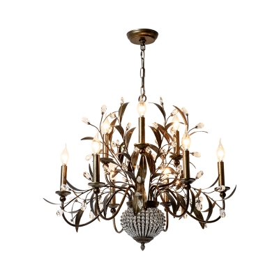 Shabby Chic Exposed Bulb Chandelier Metal and Crystal Indoor Pendant Lighting for Foyer