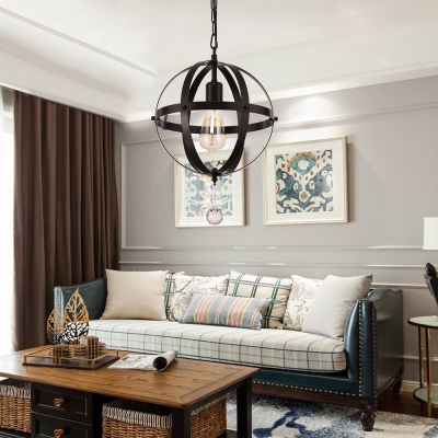 Sphere Hanging Light Fixtures for Dining Room, Vintage Iron 1 Light Pendant Lights with Crystal in Black