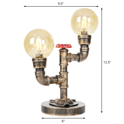 Valve Accent Table Lamp Industrial-Style Metal and Glass Plug in Desk Lamp with Pipe