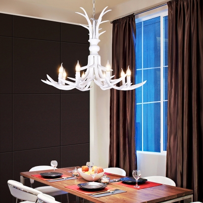 White Antler Ceiling Pendant Light Resin Indoor Chandelier Lighting for Dining Room