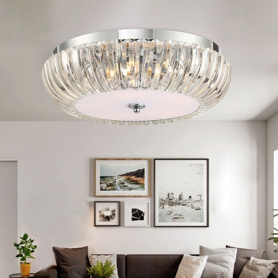 White Chrome Round Flush Mount Lamp Modern Metal Crystal Shade Flush Mount Light for Bedroom